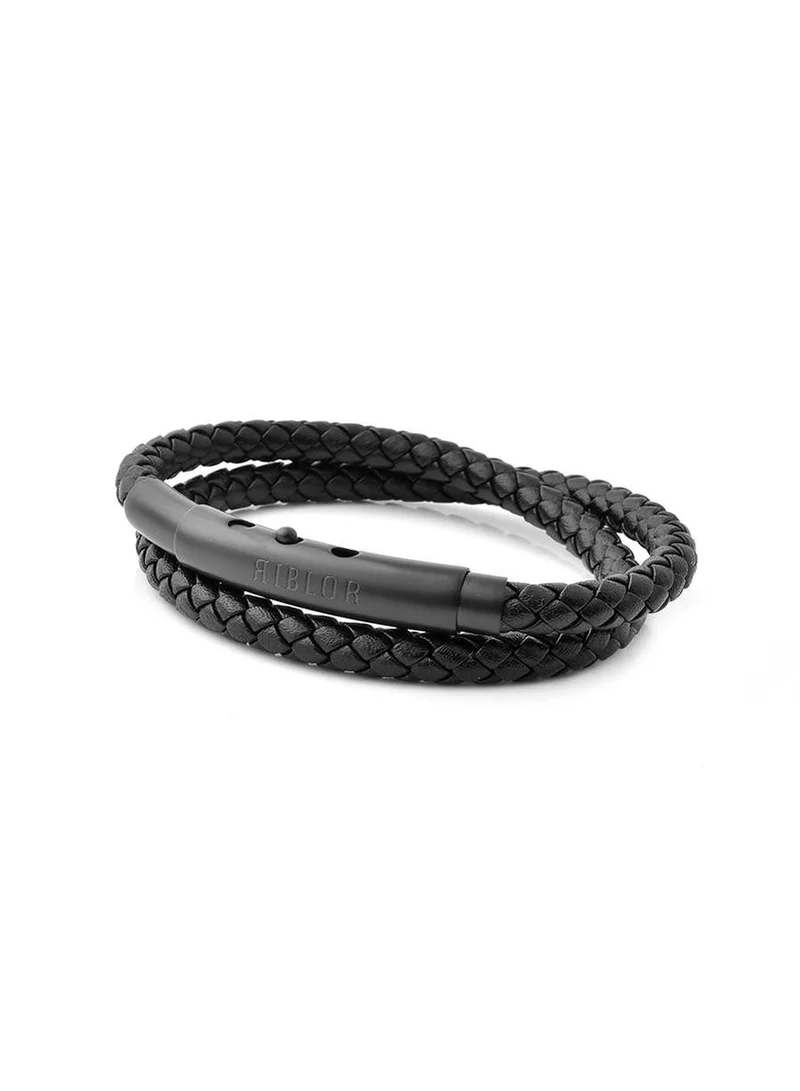 Riblor  Benito Double Wrap Leather Bracelet Black And Black for Men | Best Price UAE